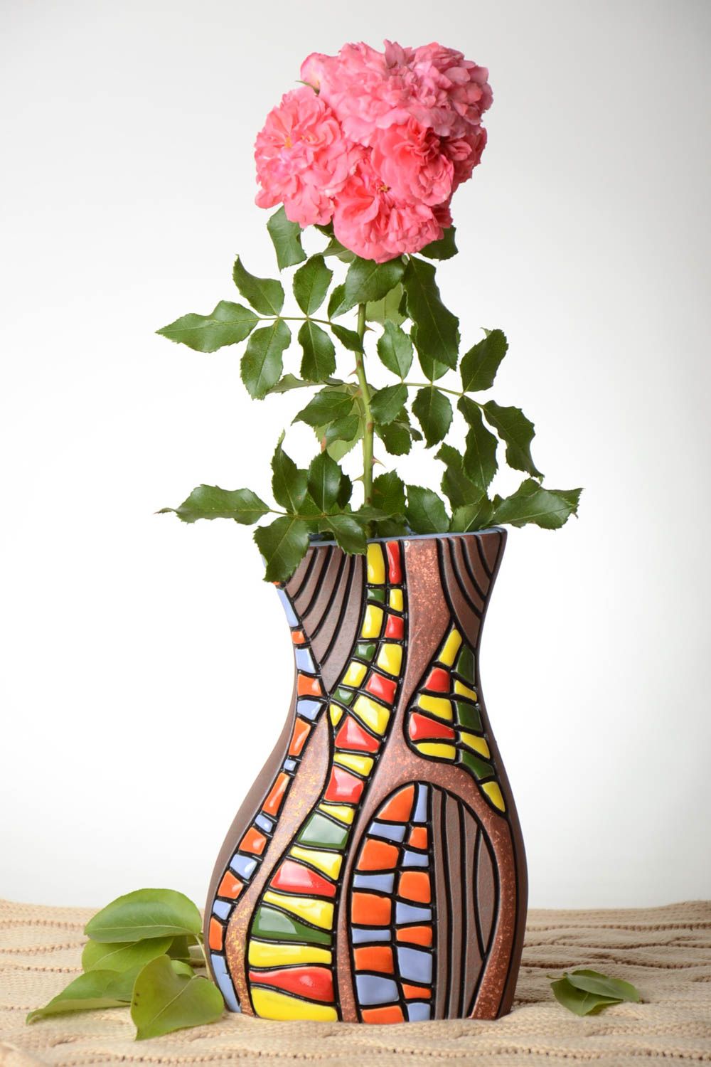 Vase décoratif céramique Vase fait main multicolore design Décoration maison photo 1