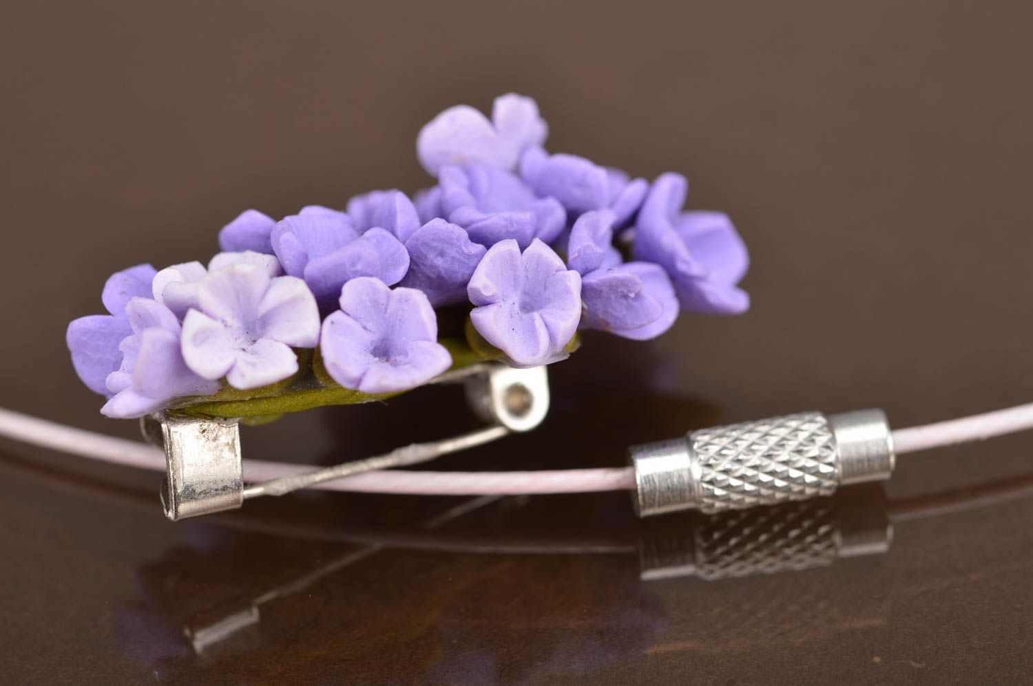 Handmade polymer clay jewelry set designer flower brooch and pendant  photo 4