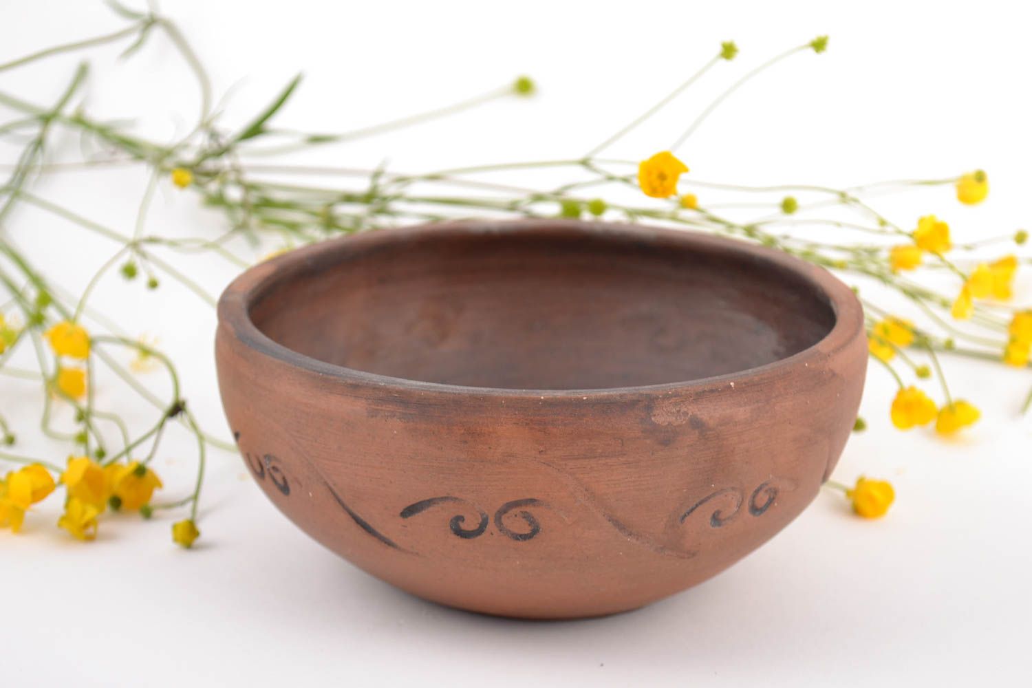 Small beautiful handmade designer clay bowl kilned with milk 300 ml photo 1