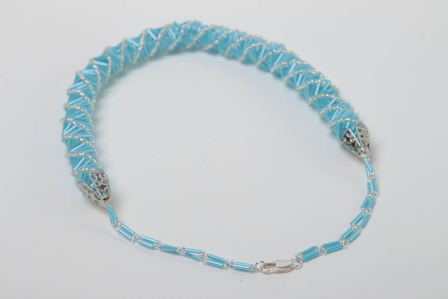 Handmade Damen Collier Rocailles Kette Halsketten Damen Halsketten Frauen blau foto 4
