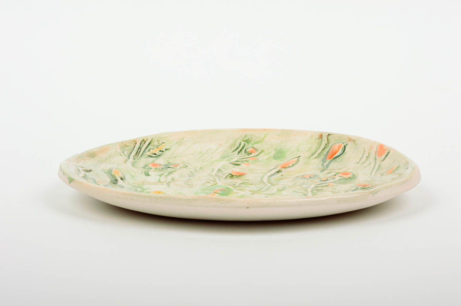 Плоская керамическая тарелка расписанная глазурью красивая ручной работы  фото 2
