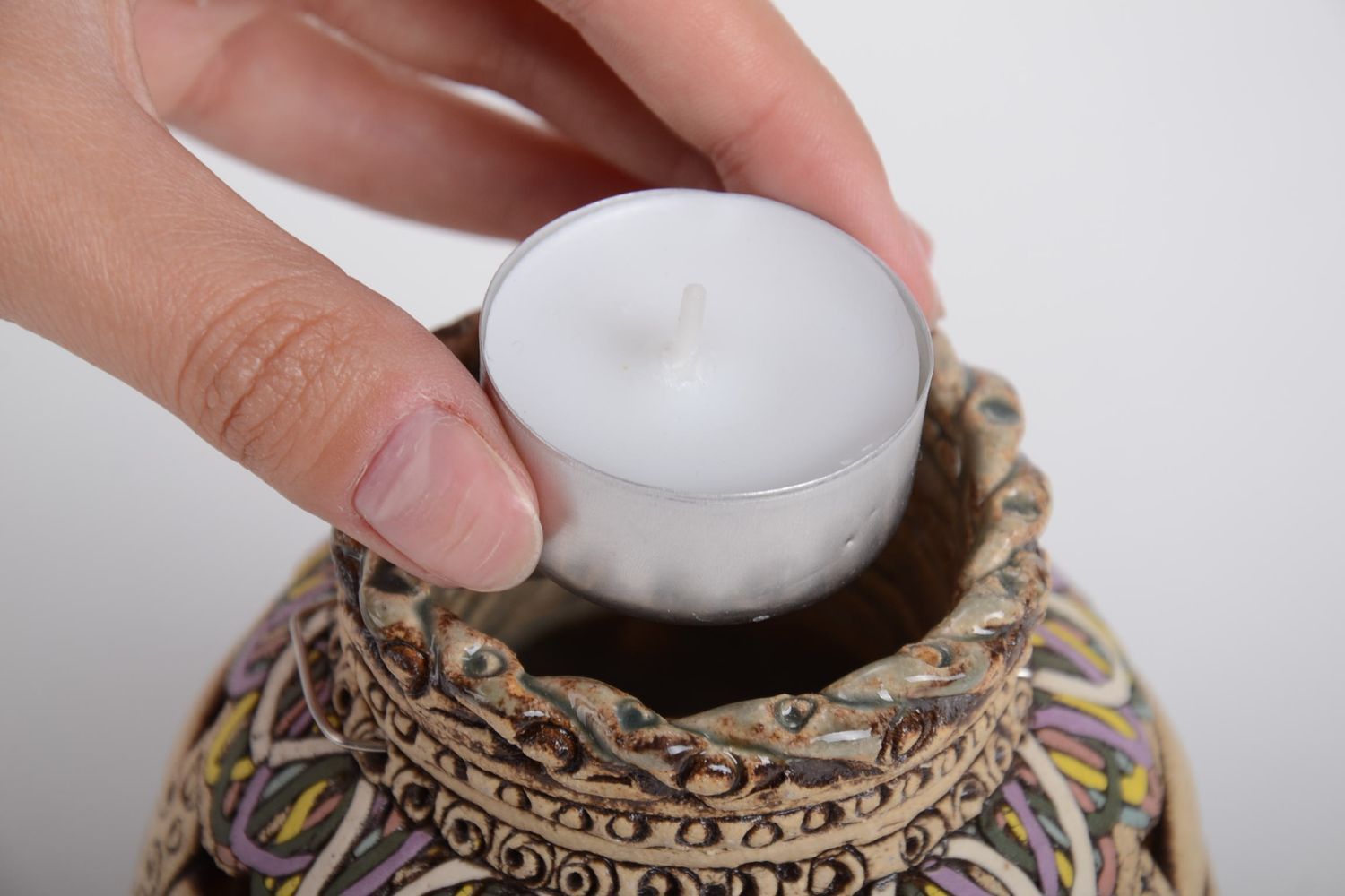 Ceramic candlestick handmade candlestick clay candle holder decorative use only photo 5