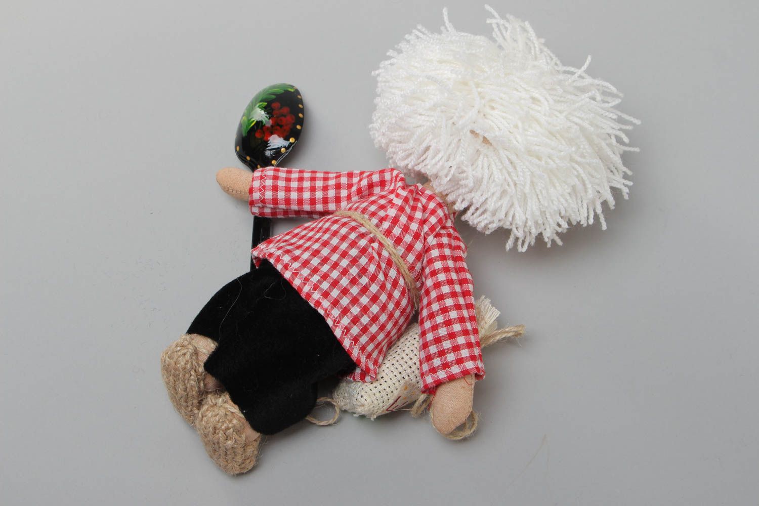 Collectible handmade fabric soft toy for interior design Brownie with Spoon photo 4