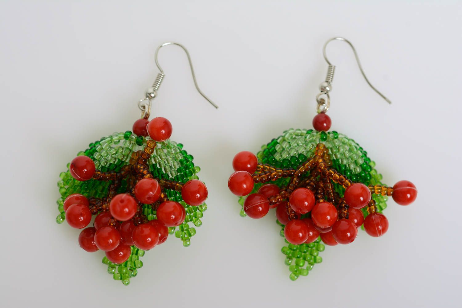 Beaded earrings Viburnum Berries bright beautiful handmade woven accessory photo 4