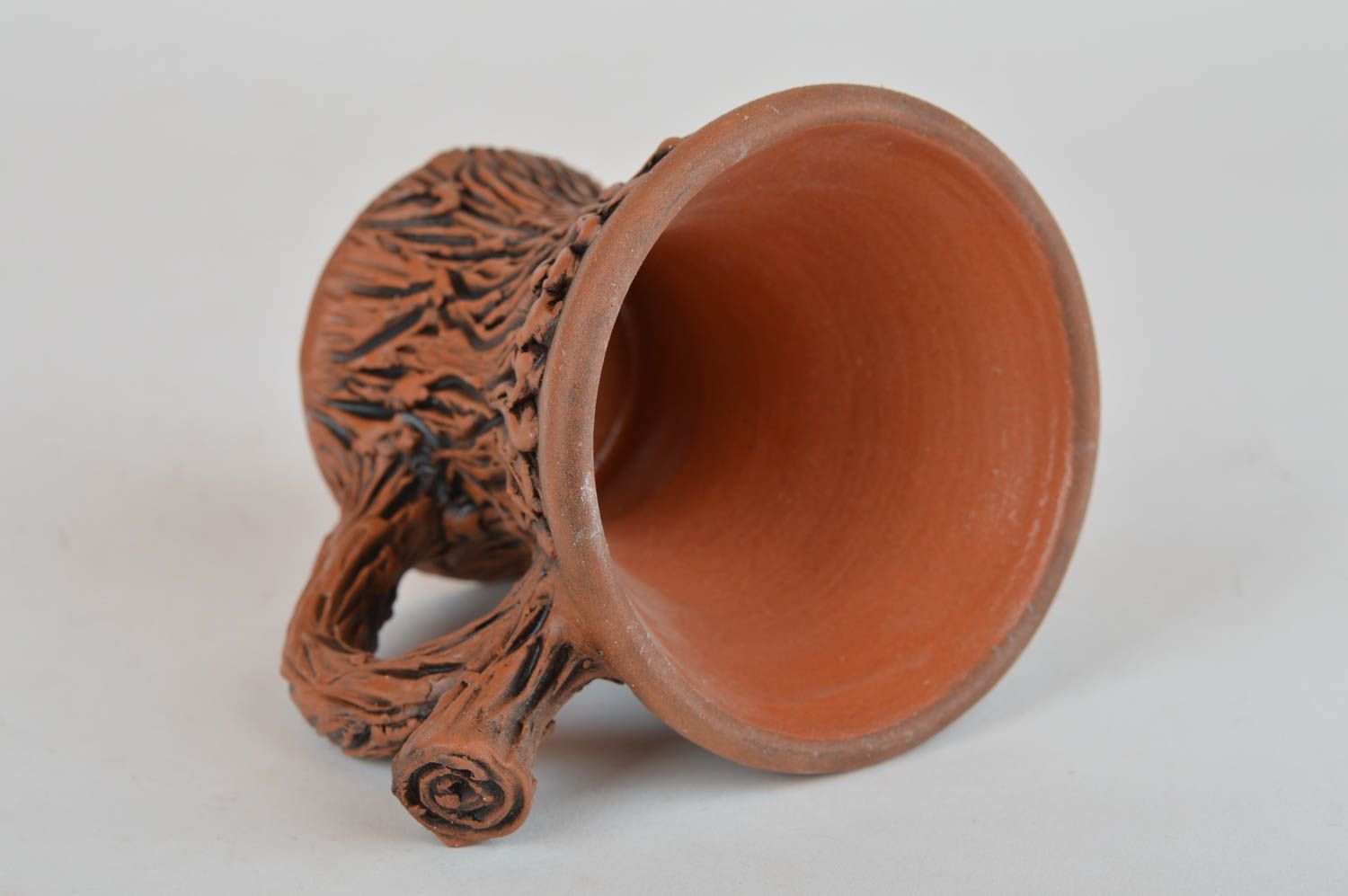 3 oz clay coffee cup glazed inside with wood fake pattern and handle photo 5