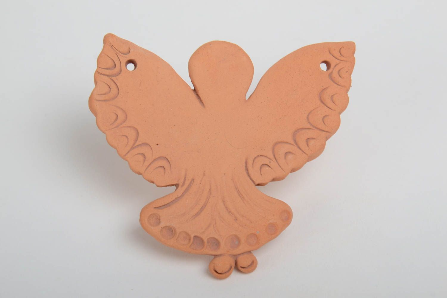 Handmade flat ceramic blank pendant for painting in the shape of angel photo 2
