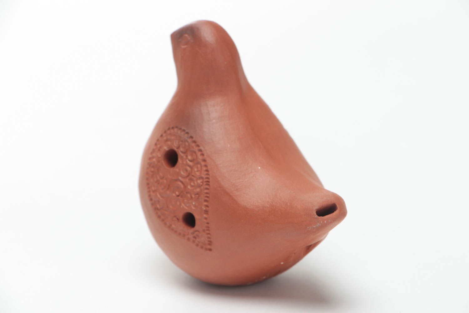 Small brown handmade designer clay whistle flute ceramic ocarina Birdie photo 4