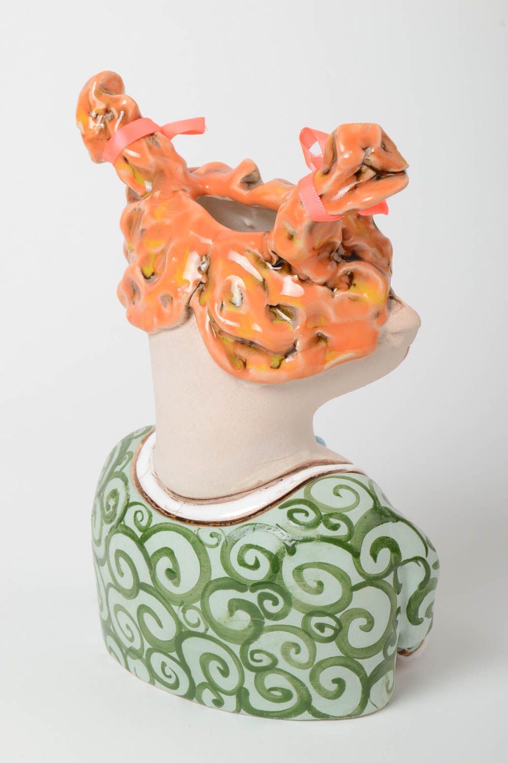 Vase céramique peint de pigments fait main original figurine de fille 70 cl photo 3