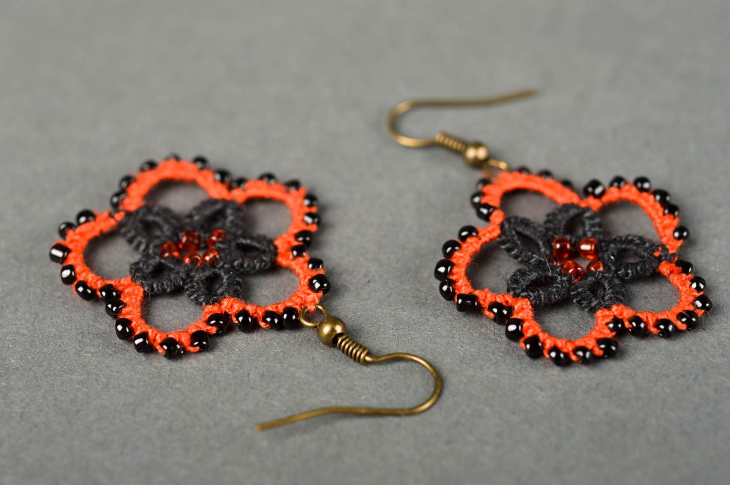 Handmade Glasperlen Ohrringe orange Blumen Occhi Schmuck Accessoire für Frauen  foto 5
