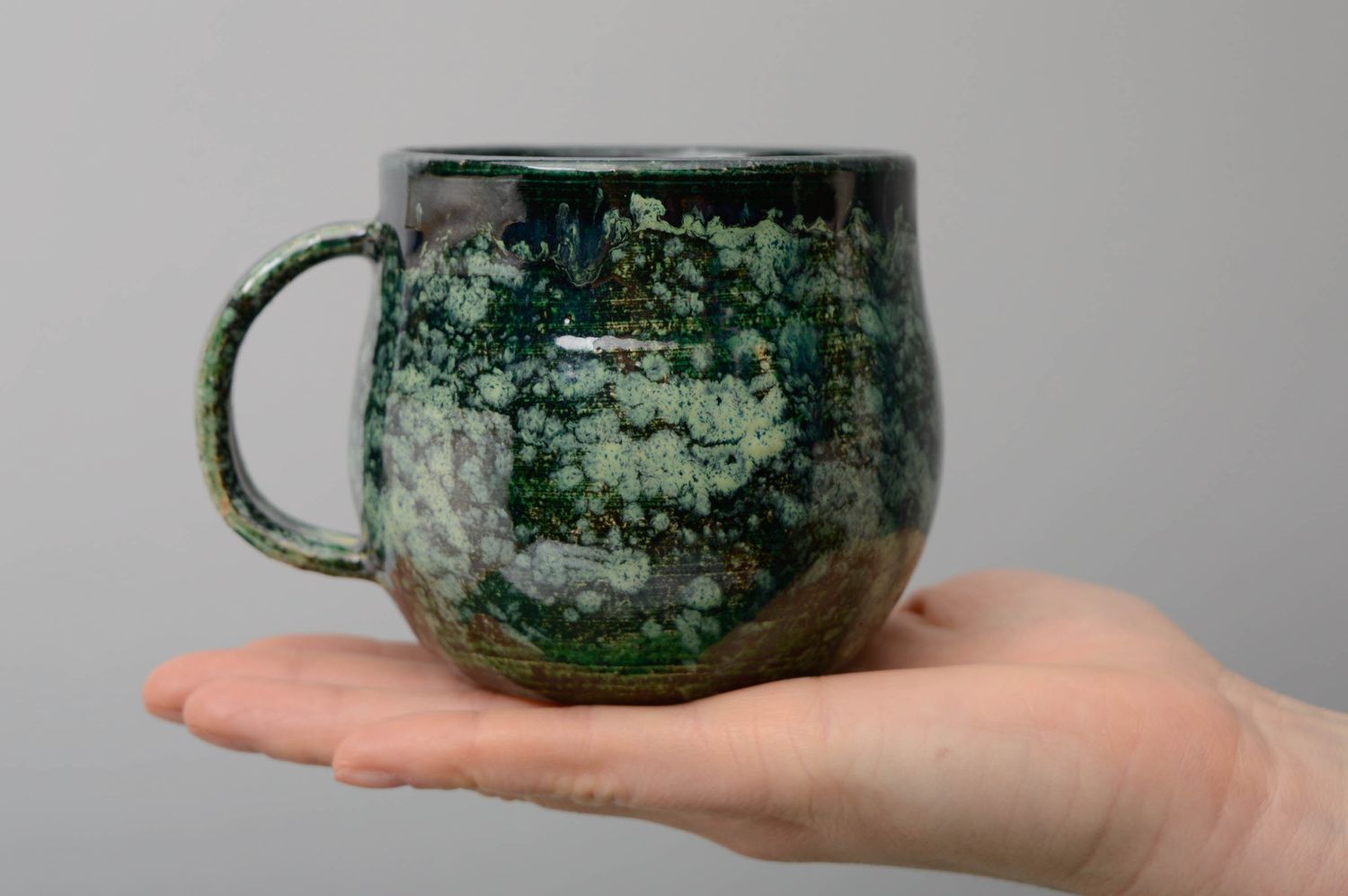 Malachite glazed 4 oz teacup with handle photo 4