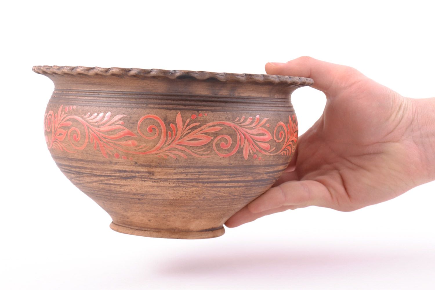 Pot en céramique sans couvercle peint brun fait main original pratique 2 l photo 2