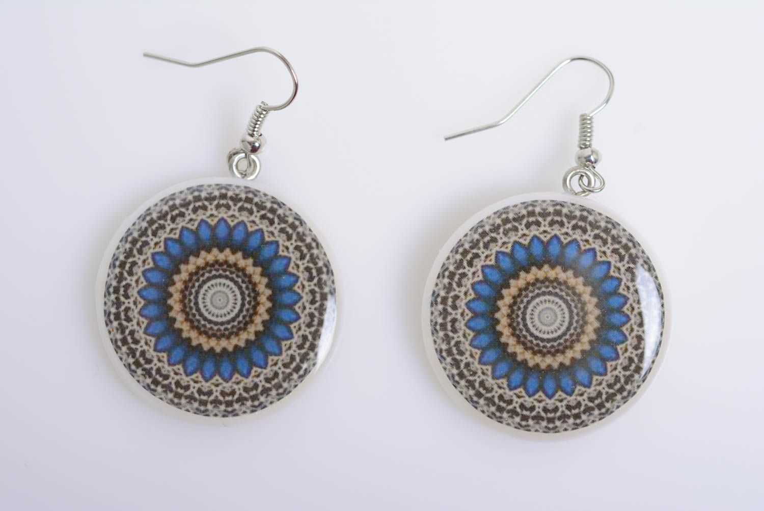 Polymer clay earrings with a pattern decoupage feminine handmade accessory photo 5