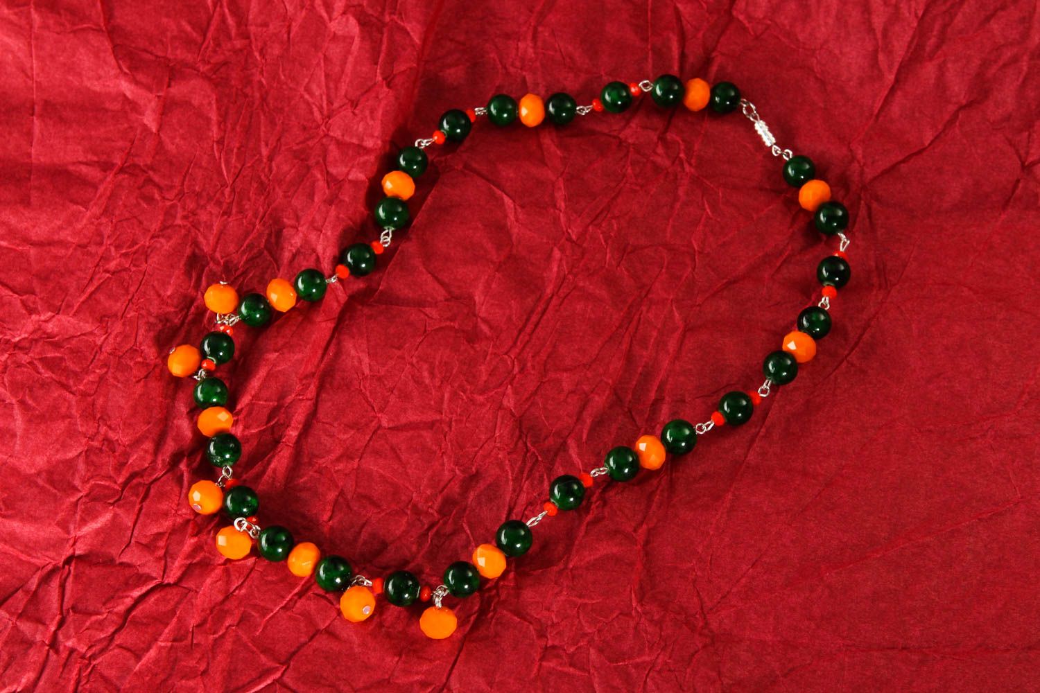 Collier chrysoprase et cristal Bijou fait main vert-orange Cadeau femme photo 1