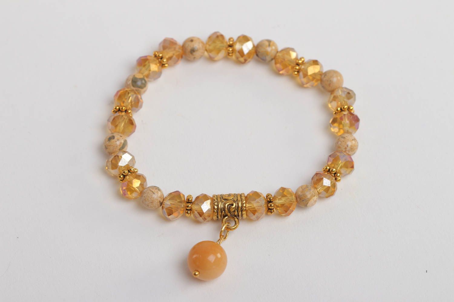 Stone beige beads' charm tennis bracelet for teen girl photo 2
