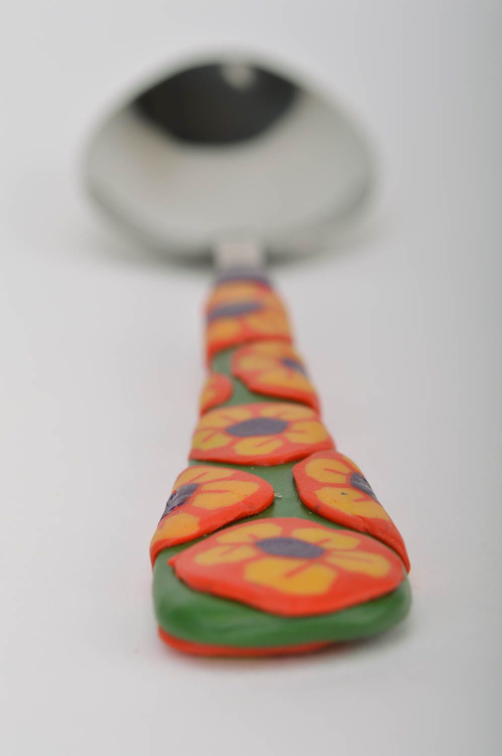Unusual beautiful handmade designer tablespoon with polymer clay handle photo 4