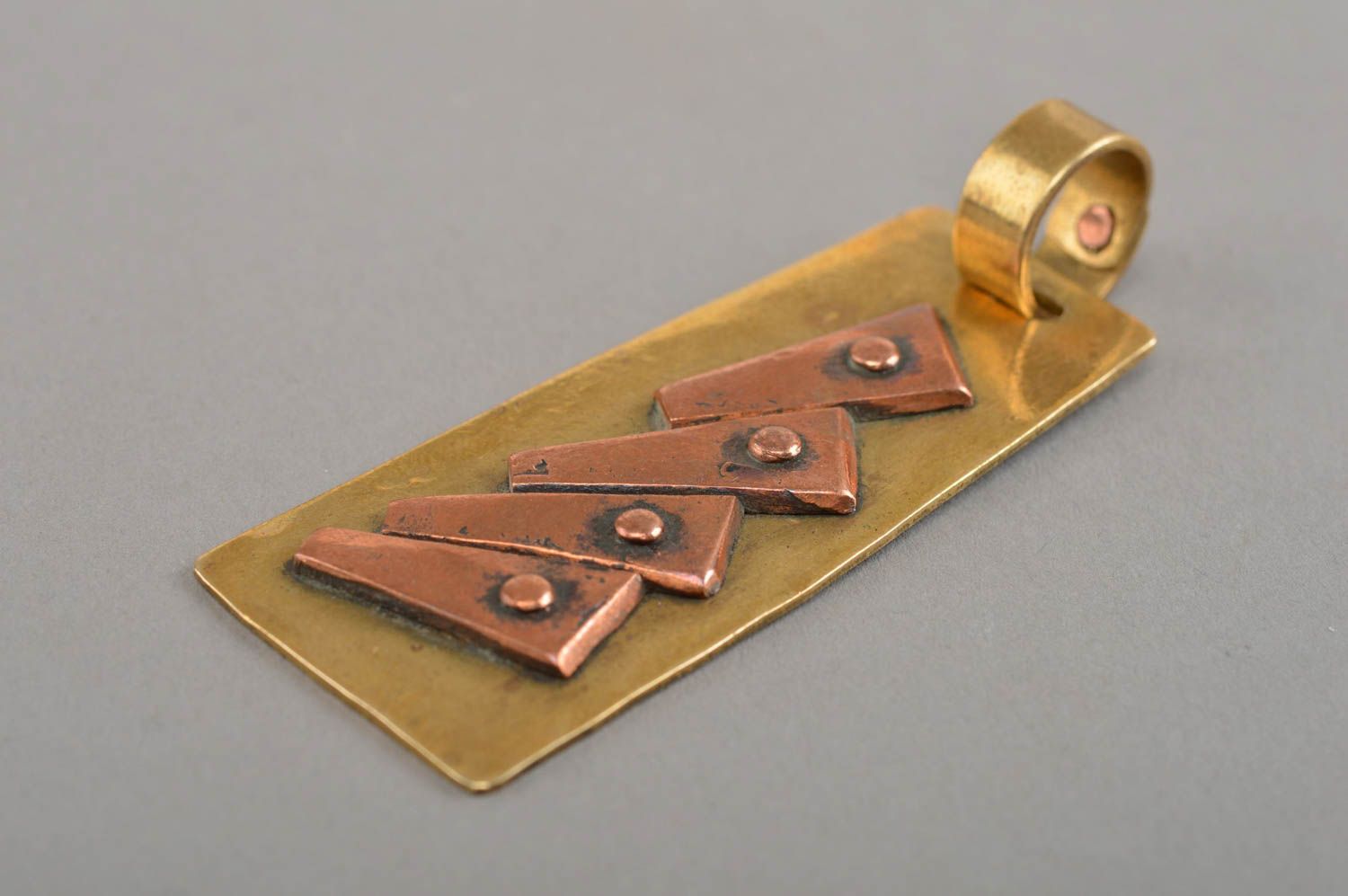 Metal pendant handmade copper accessory stylish brass jewelry on long cord photo 4