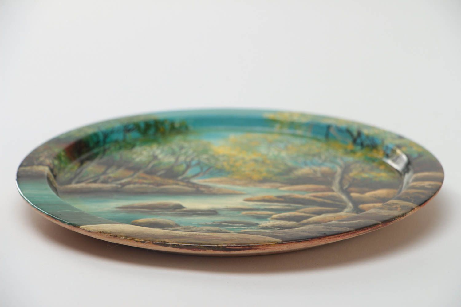 Декоративная тарелка с росписью красками ручной работы настенная У реки фото 4
