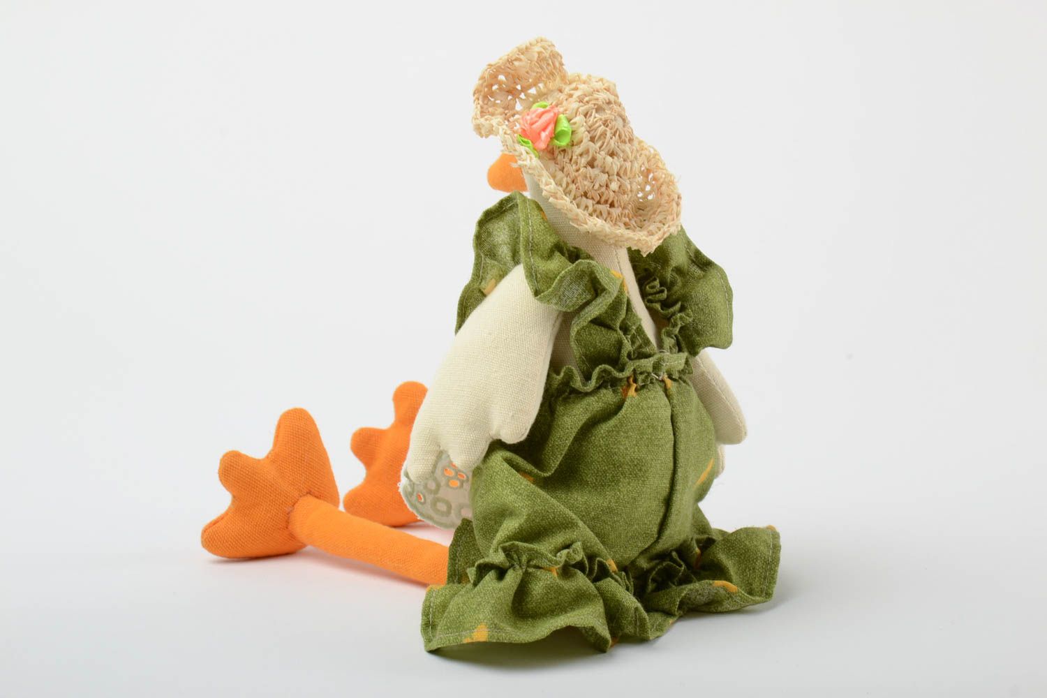 Beautiful interesting handmade coarse calico and linen soft toy for kitchen decor Goose photo 3