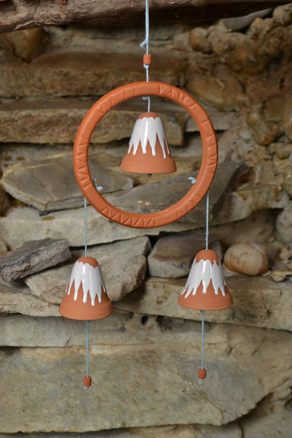 Designer ceramic bells with engobe painting handmade interior wall pendant photo 1