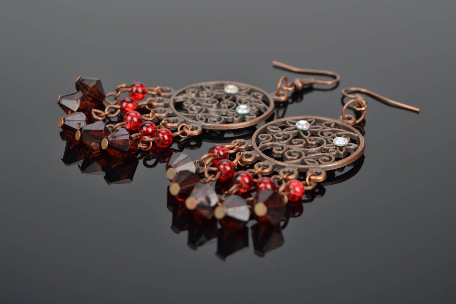 Copper earrings Ruby photo 1