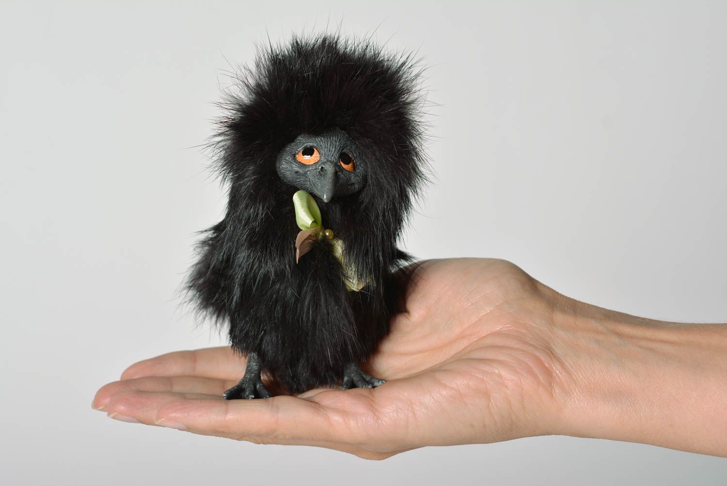 Интерьерная игрушка ворона игрушка ручной работы мягкая игрушка из меха фото 4