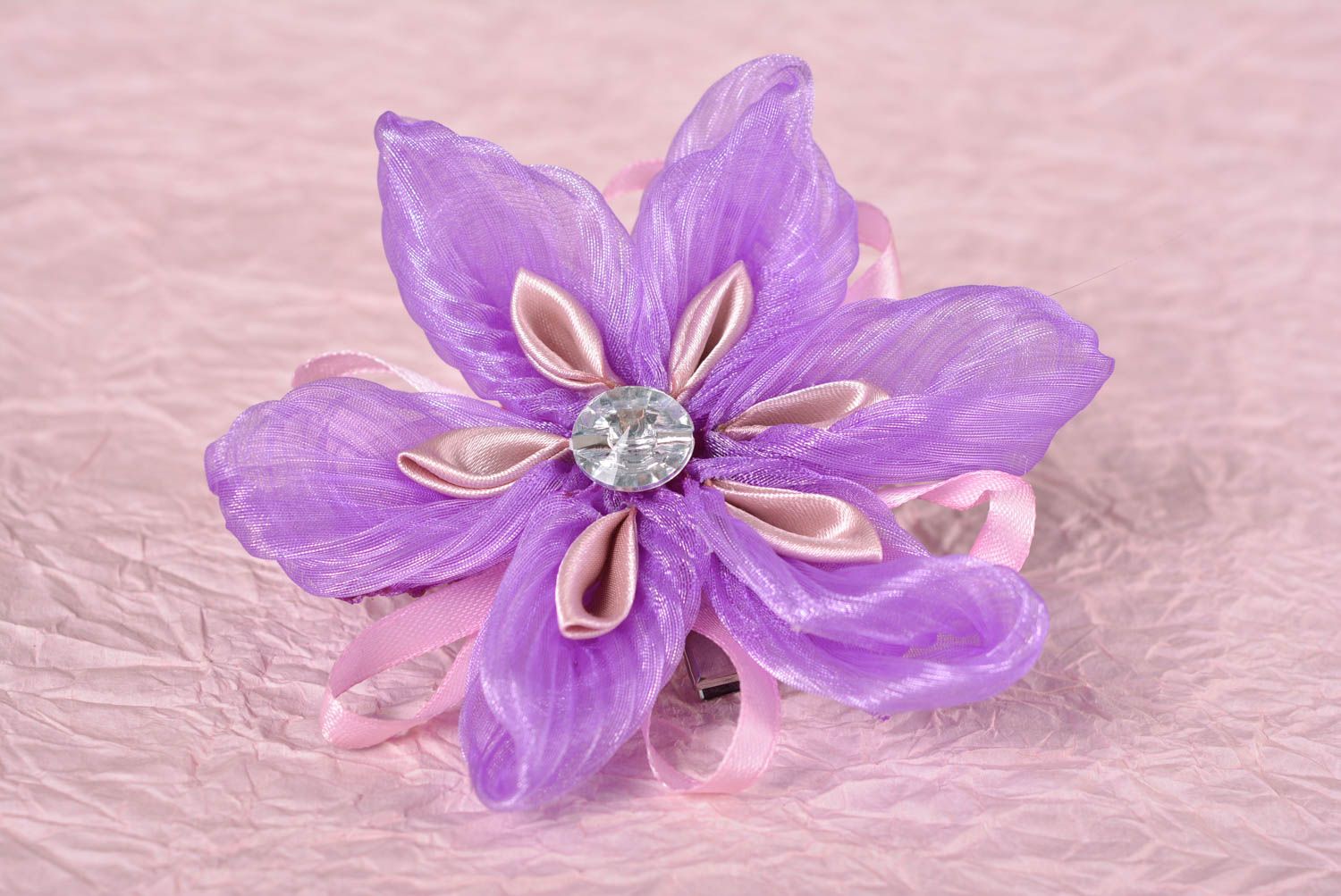 Украшение ручной работы заколка с цветком аксессуар для волос фиолетовая фото 1