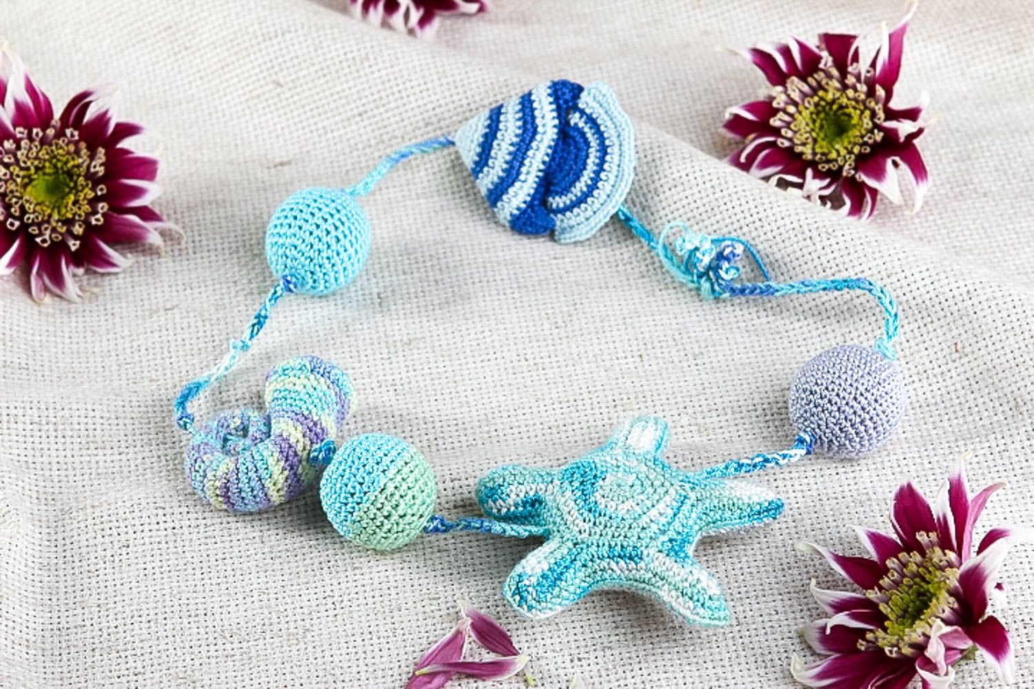 Blaue Mutter Kind Kette handmade Häkel Accessoire Spielzeug für Babys gehäkelt  foto 1