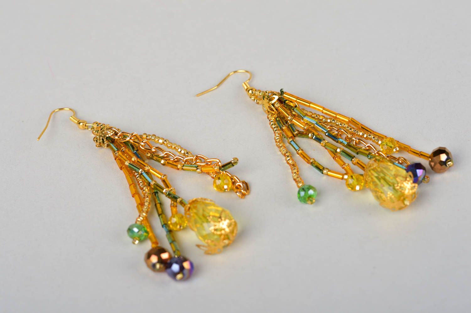 Handmade beaded earrings yellow crystal women accessory designer fashion jewelry photo 3