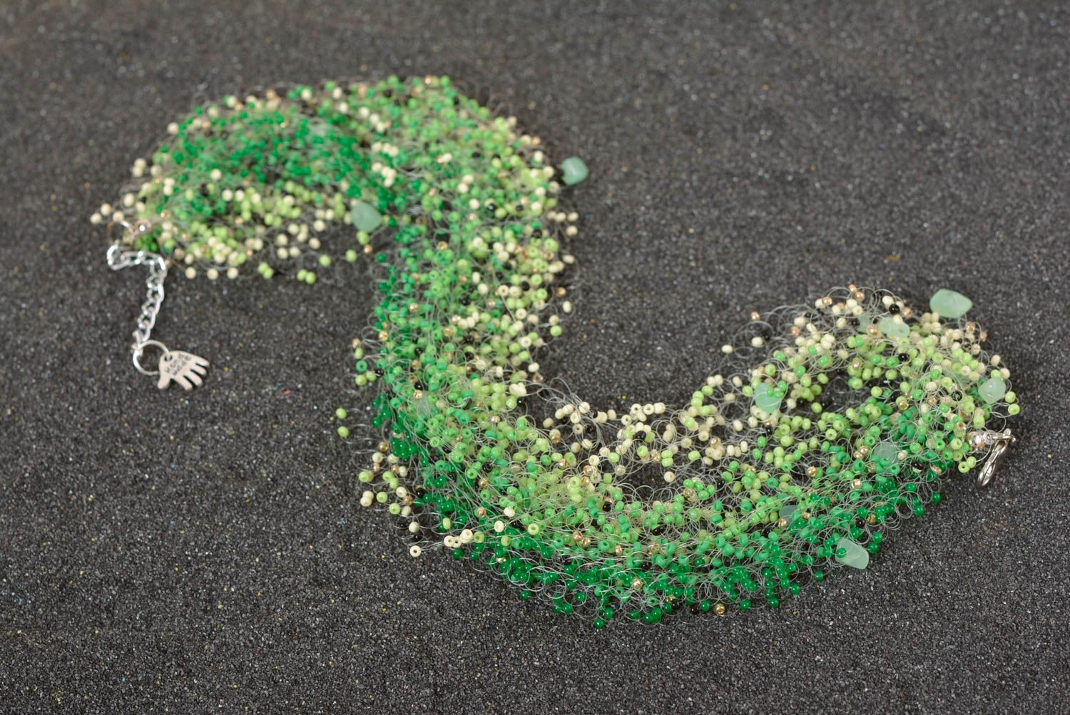 Collier perles rocaille Bijou fait main Accessoire femme vert multirang beau photo 3