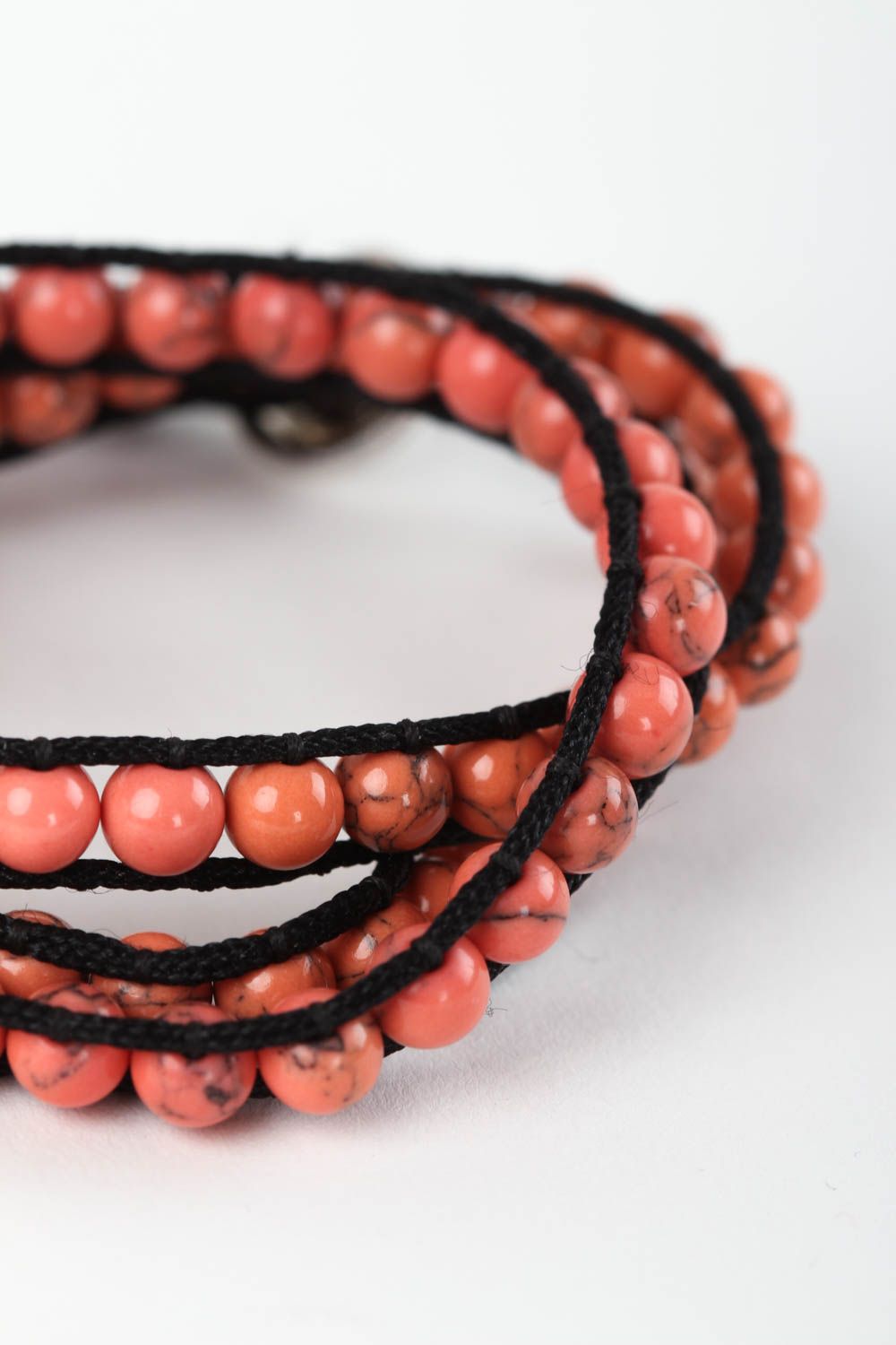 Bracelet multirang corail rose Bijou fait main Cadeau femme cordon ciré photo 3