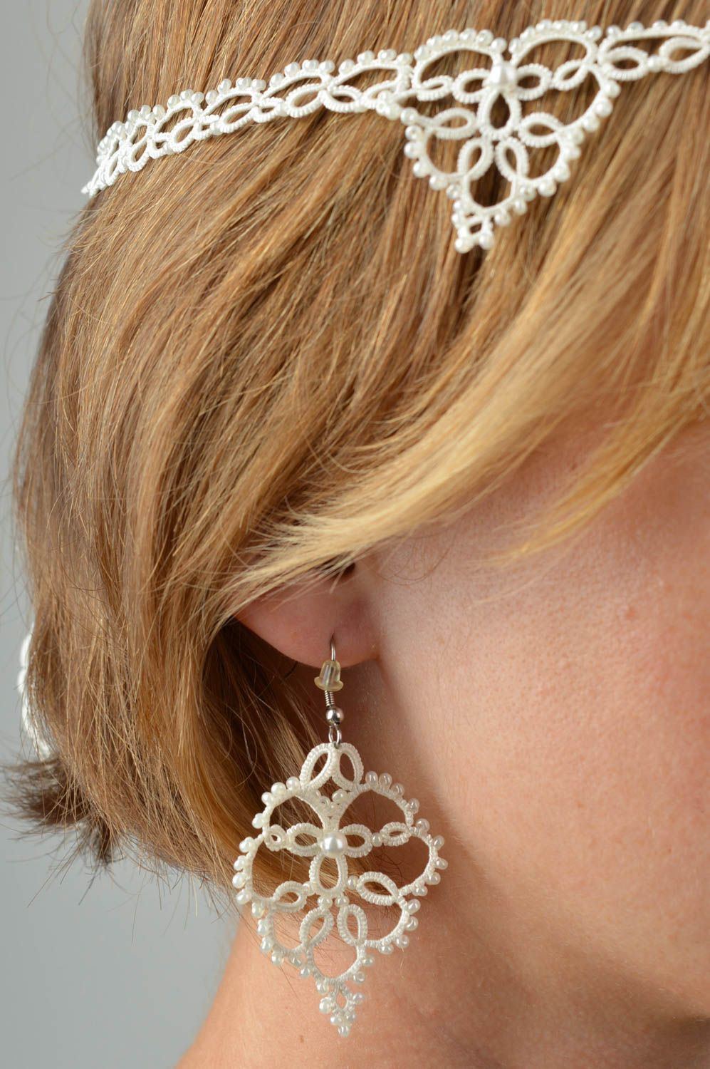 Schmuck Set handmade Ohrringe Accessoire für Haare weiß Schmuck für Hochzeit foto 2