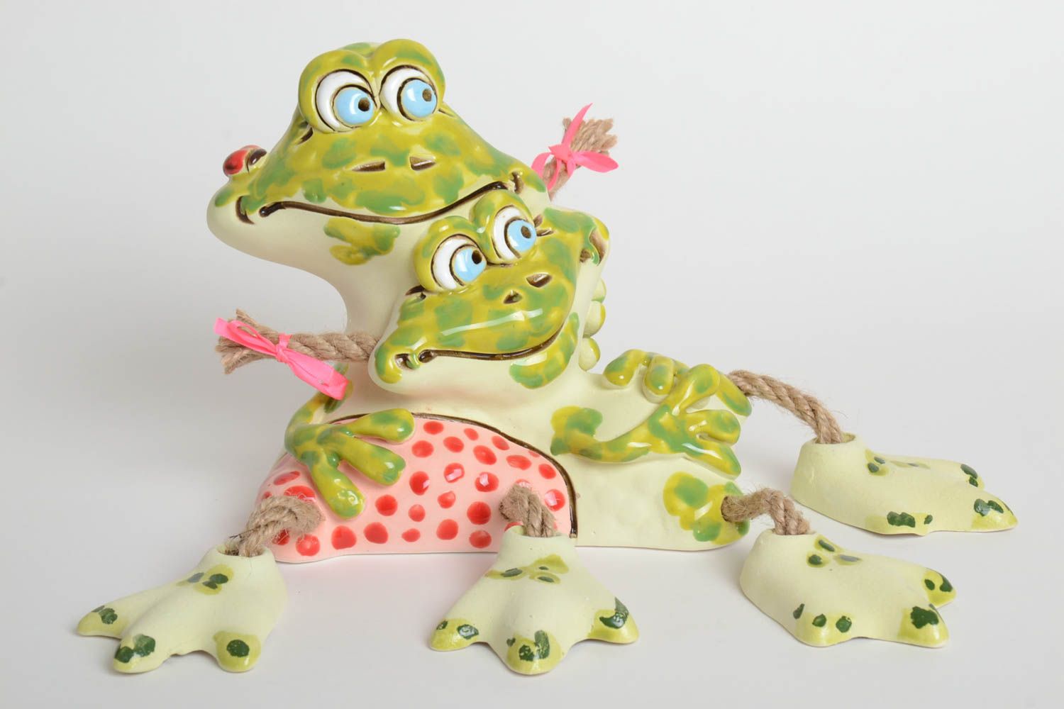 Tirelire enfant Figurine animal faite main deux grenouilles Idée cadeau enfant photo 2
