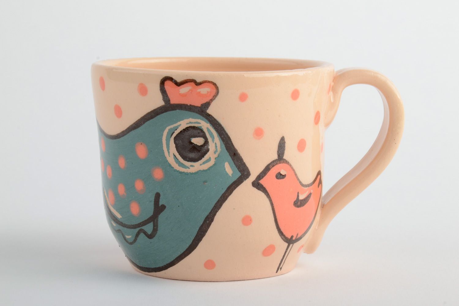 Kids' ceramic drinking cup with bluebird and orange family painting photo 2