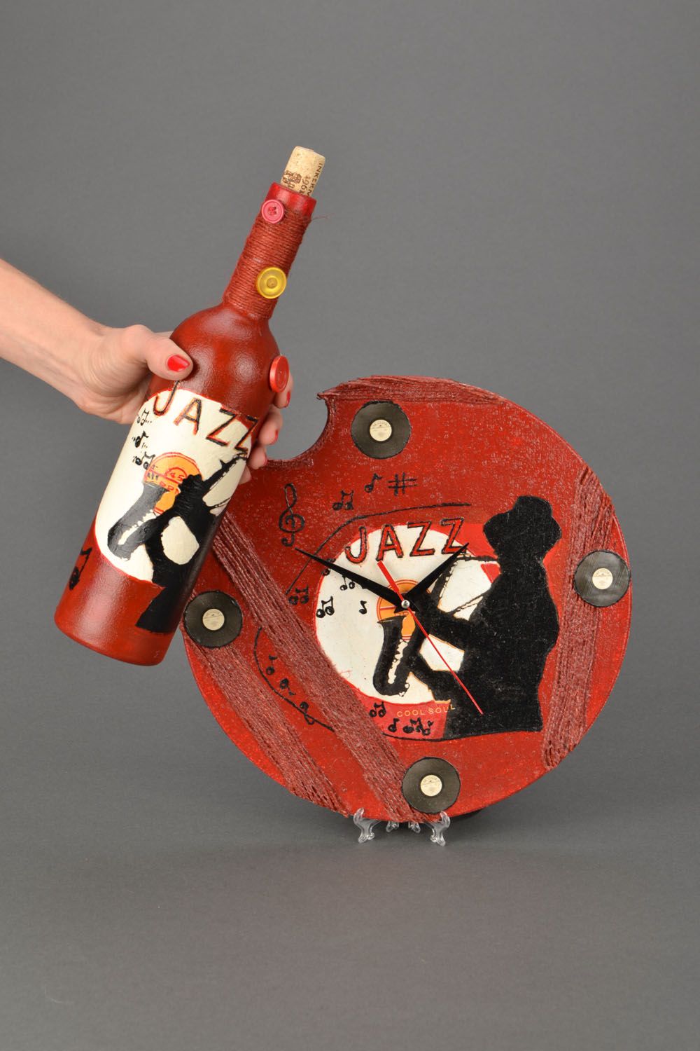 Reloj y botella artesanales en técnica decoupage foto 2