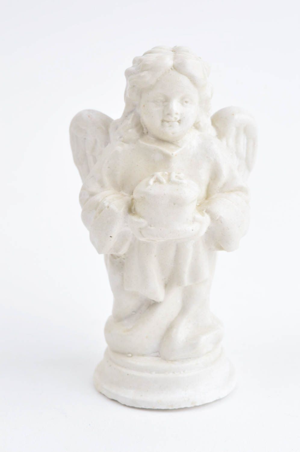 Statuette ange faite main Figurine en plâtre blanche peinte Déco maison photo 2