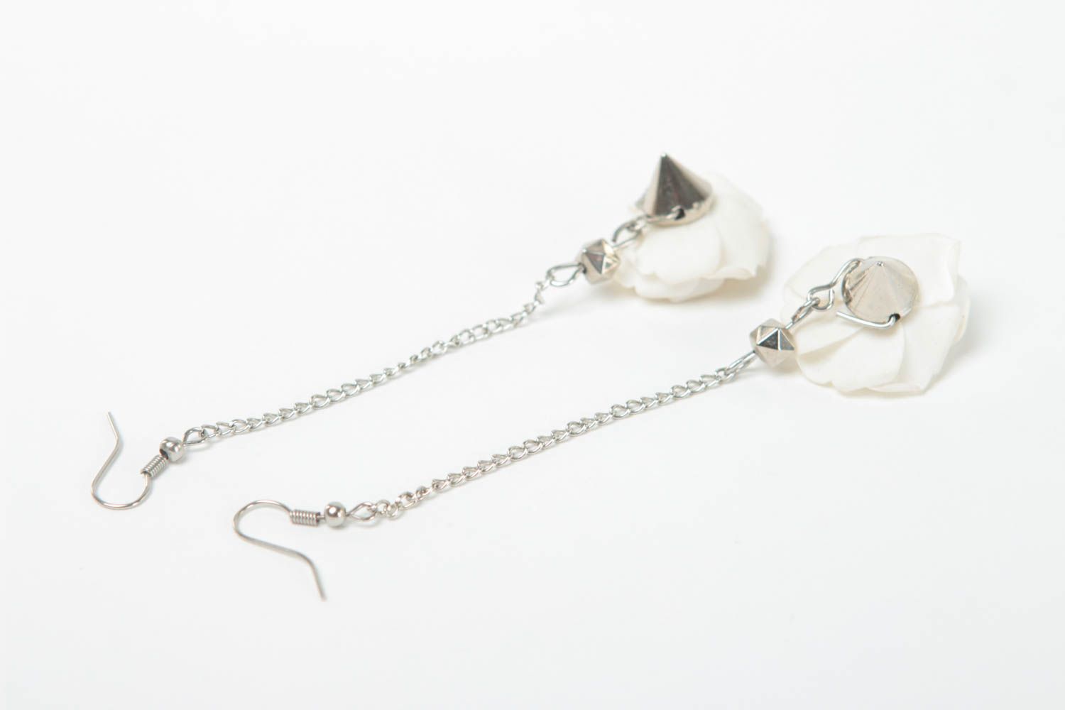 Handmade polymer earrings with flower pendants unusual gift polymer jewelry photo 4
