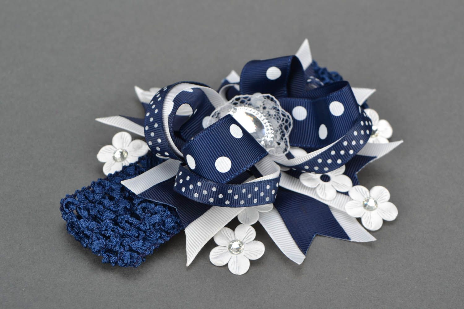 Headband with bow Blue dots photo 1