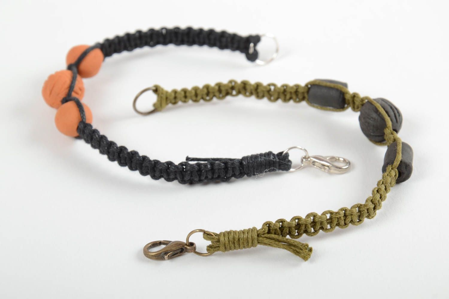 Set of 2 handmade braided cord bracelets with ceramic beads designer jewelry photo 4