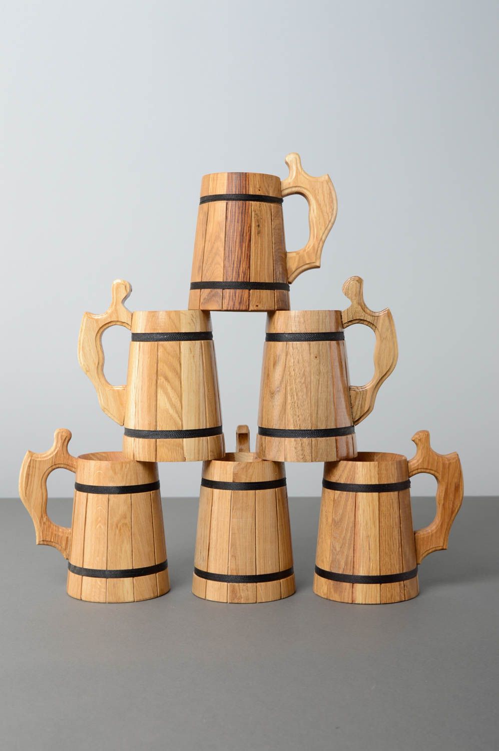 Set of wooden beer mugs for decorative use only photo 1