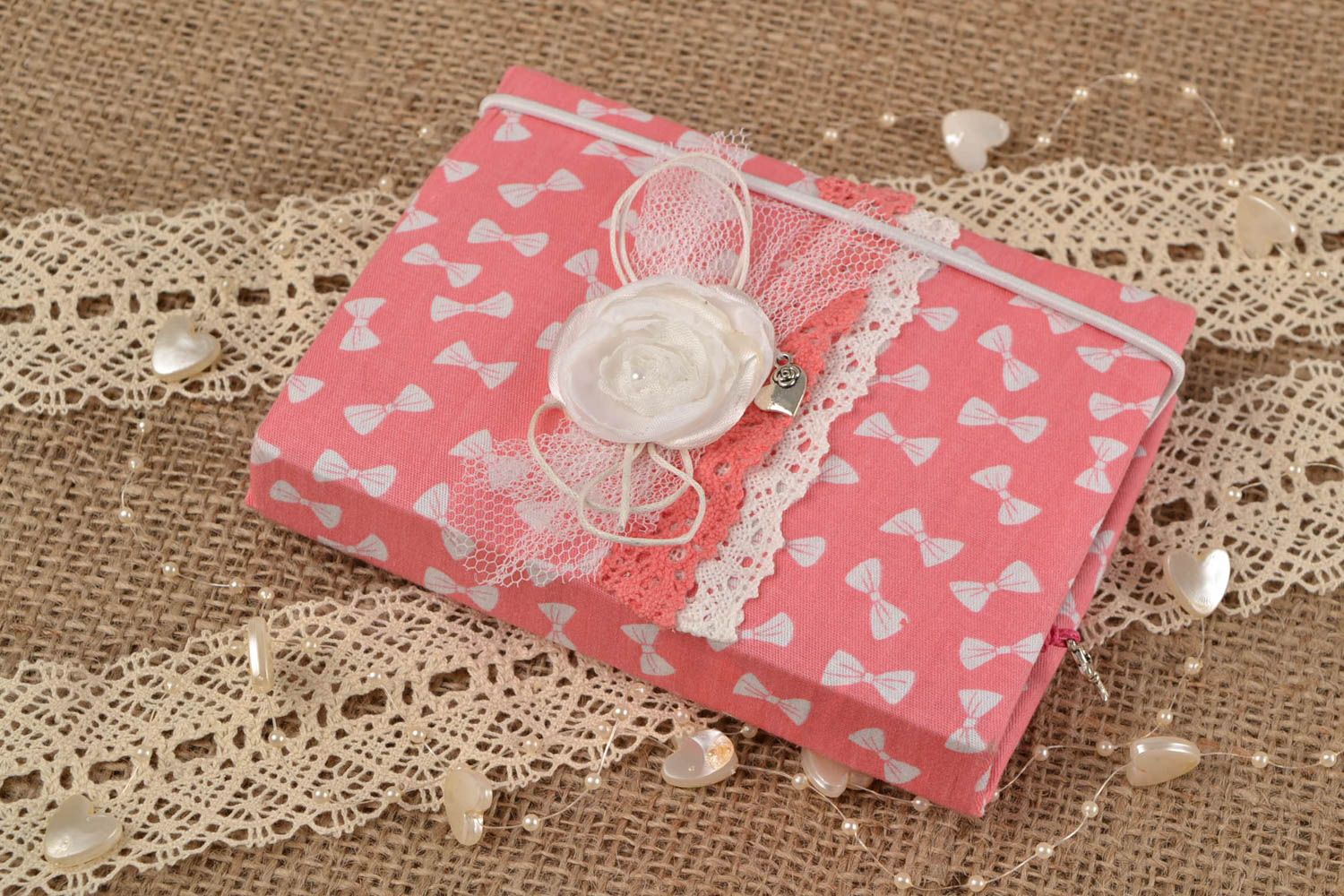 Carnet couverture en tissu de coton rose à noeuds fait main scrapbooking photo 1