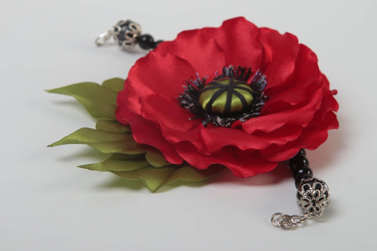 Bracelet fantaisie Bijoux fait main Coquelicot Cadeau femme rouge et noir photo 3