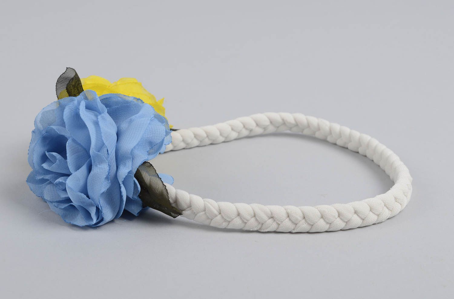 Blau gelbes Blumen Haarband handmade Designer Schmuck Accessoire für Haare foto 2