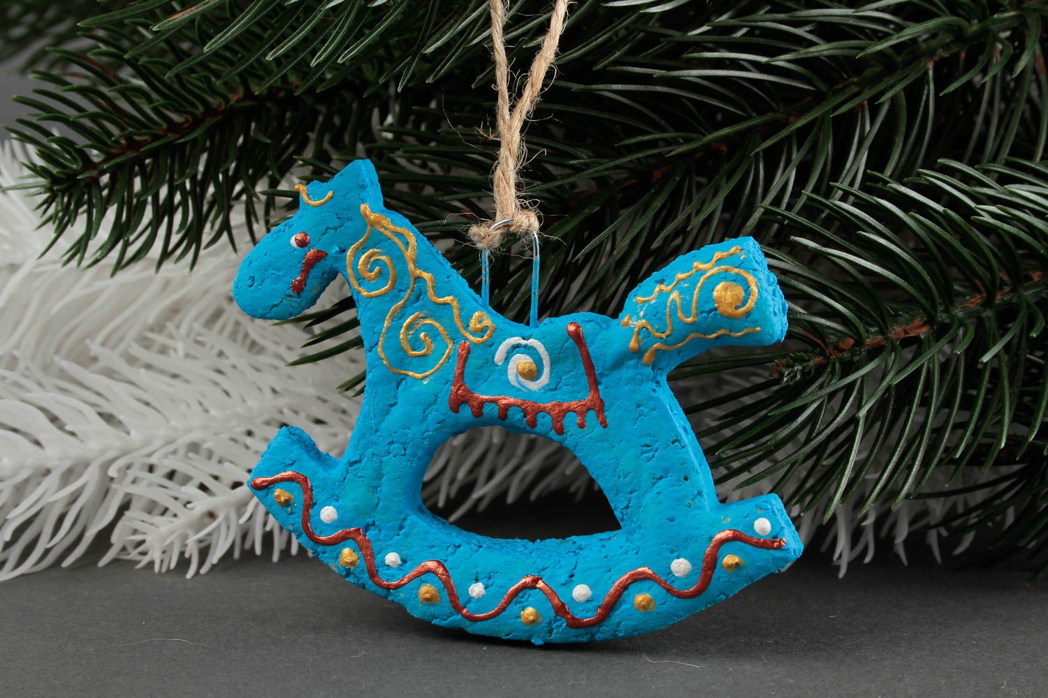 Blaues Pferd Deko für Weihnachten handmade Salzteig Figur Wohn Accessoire foto 1