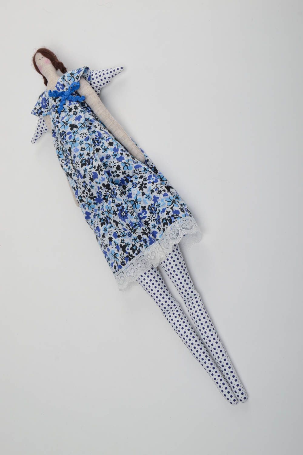 Handmade designer interior soft doll sewn of natural fabrics Angel Girl in Blue photo 2