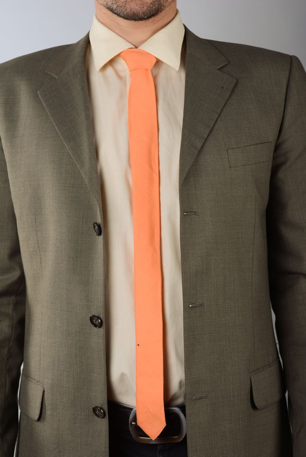 Corbata fina de lino Naranja foto 1