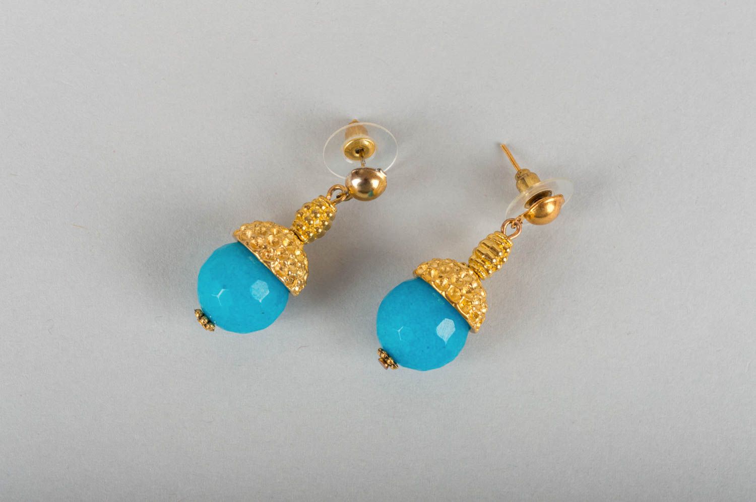 Damen Schmuckset 2 Stück Ohrringe und Collier mit Naturstein Quarz Messing blau foto 4