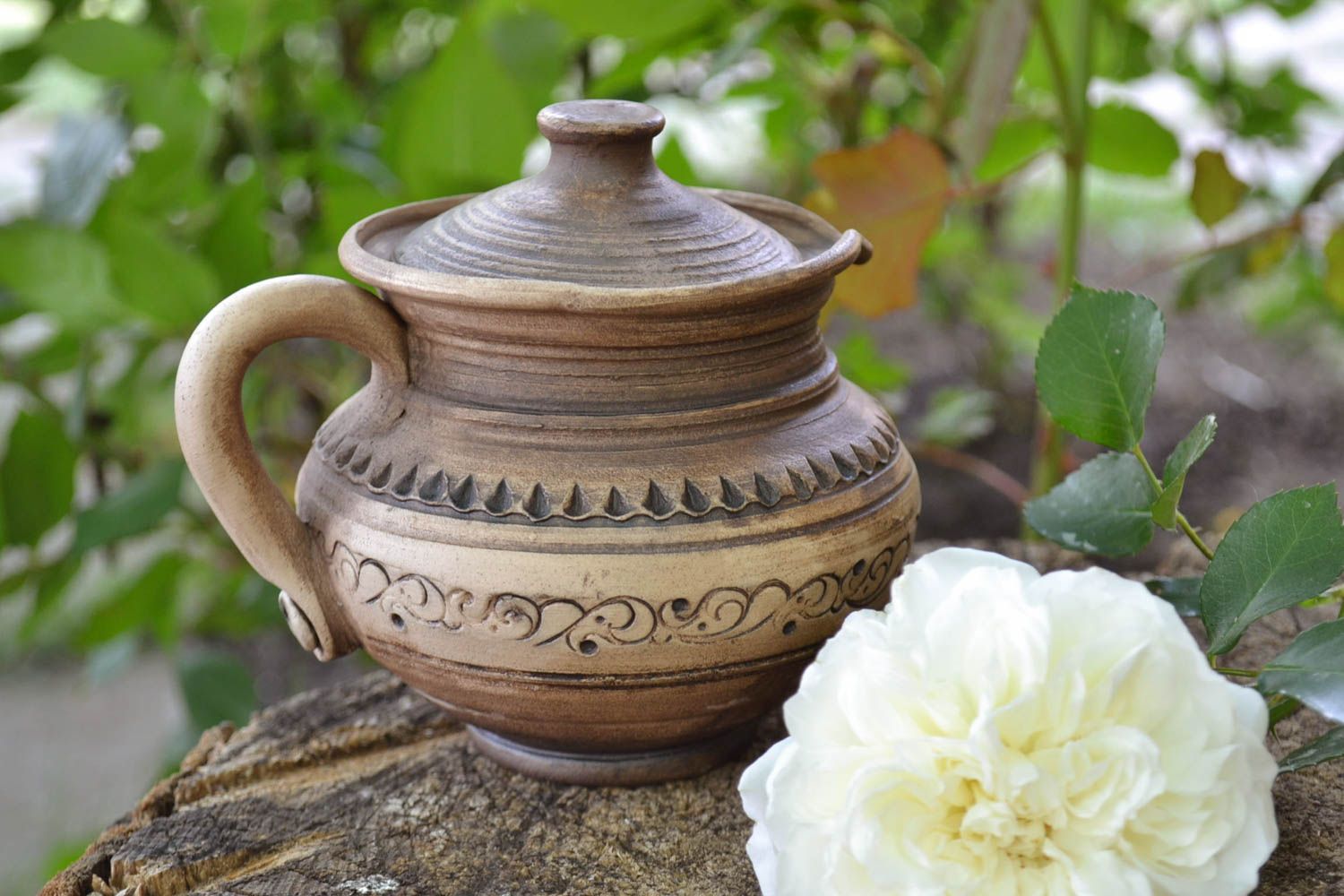 Beautiful homemade small ceramic pot for sour cream 500 ml photo 1