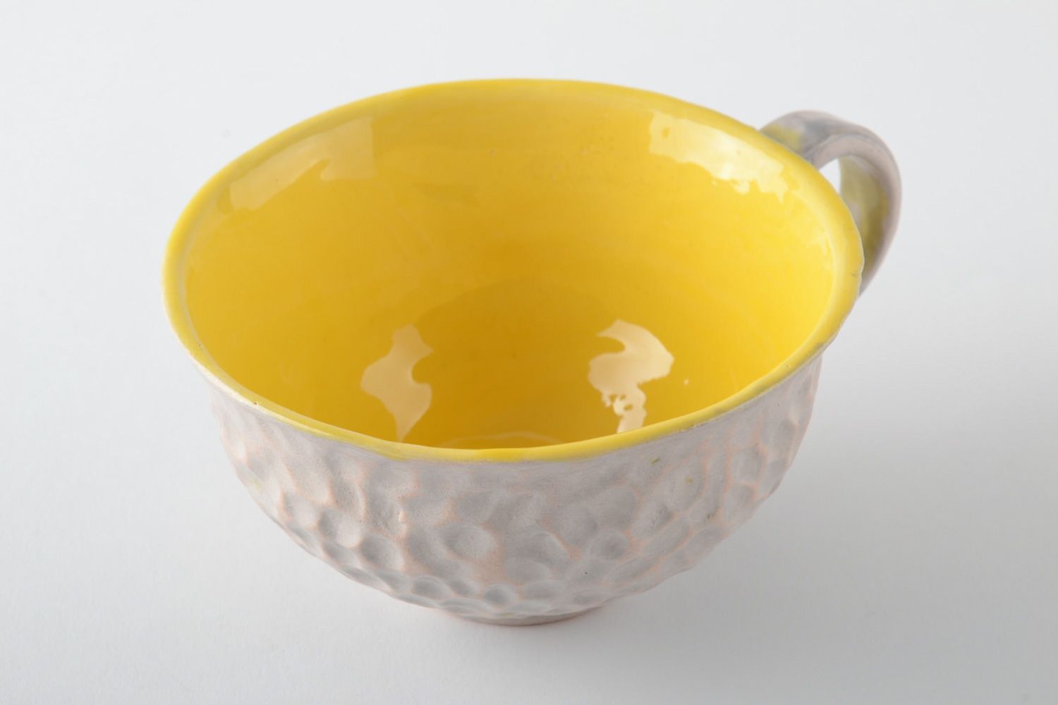 Beige and yellow coffee ceramic glazed cup with handle photo 3