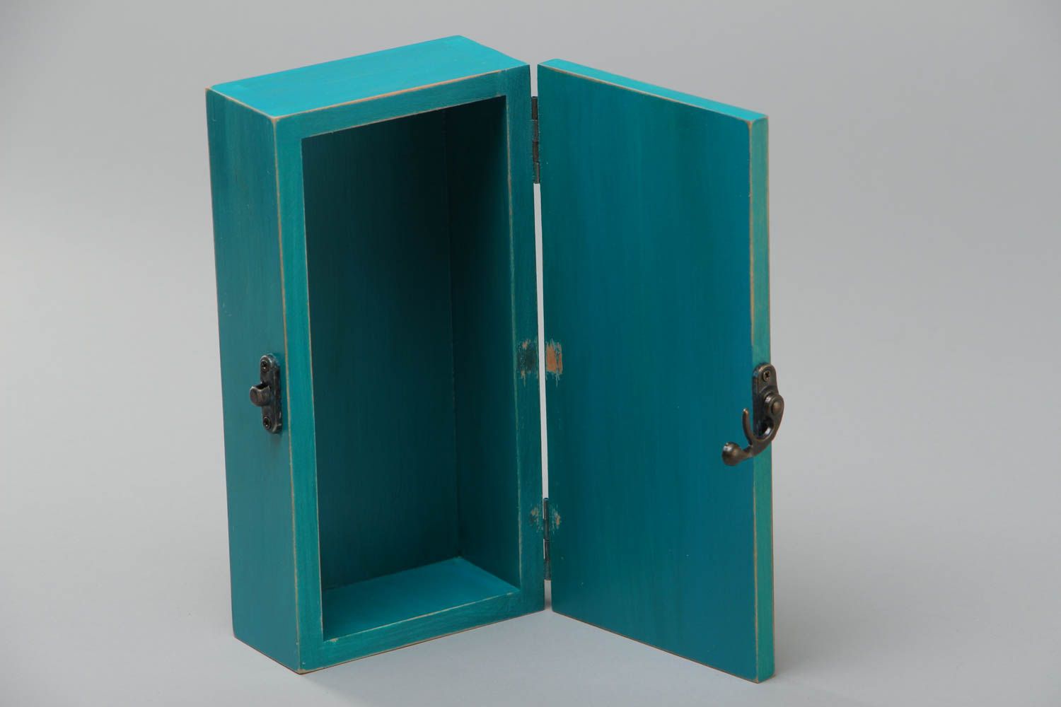 Boîte à bijoux en bois d'aulne peint de couleurs acryliques faite main paon photo 3