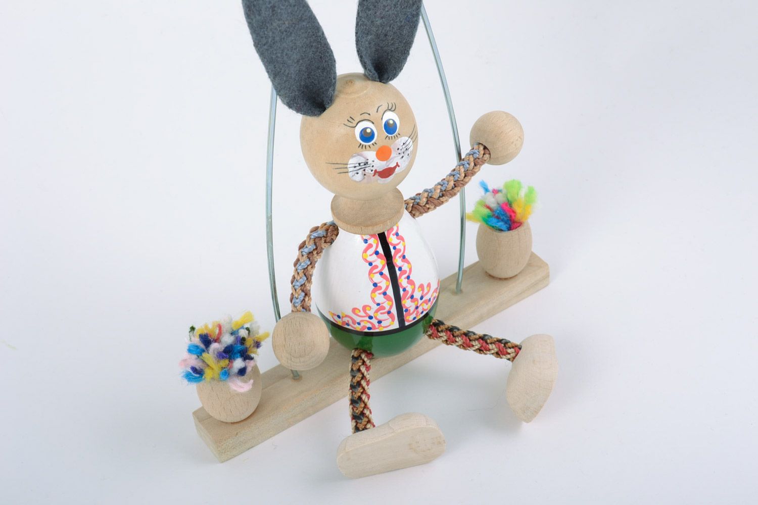 Painted eco friendly interior wall hanging toy rabbit hand made of wood photo 4